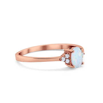 Oval Cut Wedding Ring Rose Tone, Lab Created White Opal 925 Sterling Silver